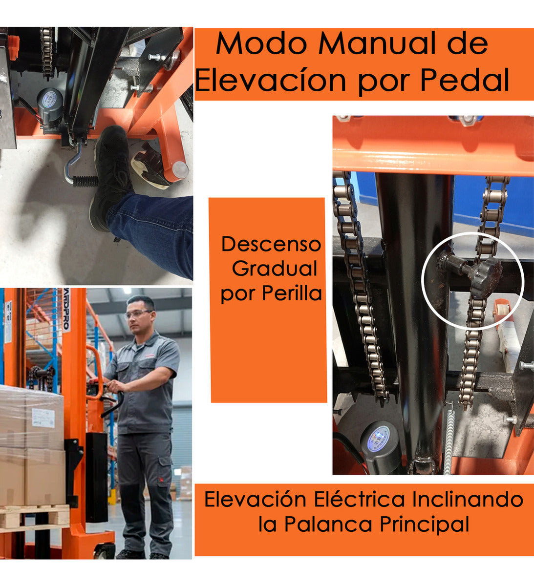 Apilador Hidráulico Eléctrico En Acero 2 toneladas 1,6 metros Montacarga Hardpro