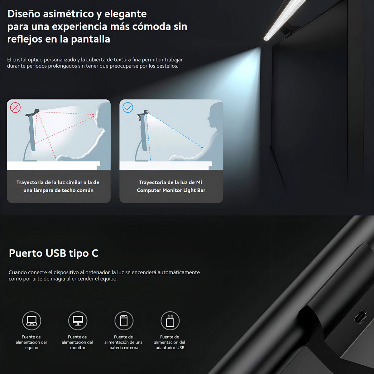 Xiaomi Mi Computer Monitor Light Bar Lámpara Led Lectura Negro