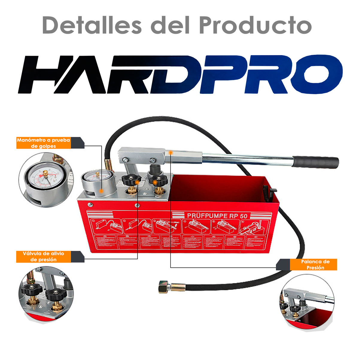 Bomba Manual Prueba Presion Hidraulica 0-50bar 728psi 5mp