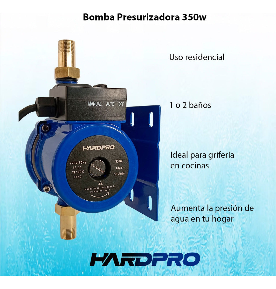 Bomba Presurizadora Agua Hardpro 58 L/min 350 W