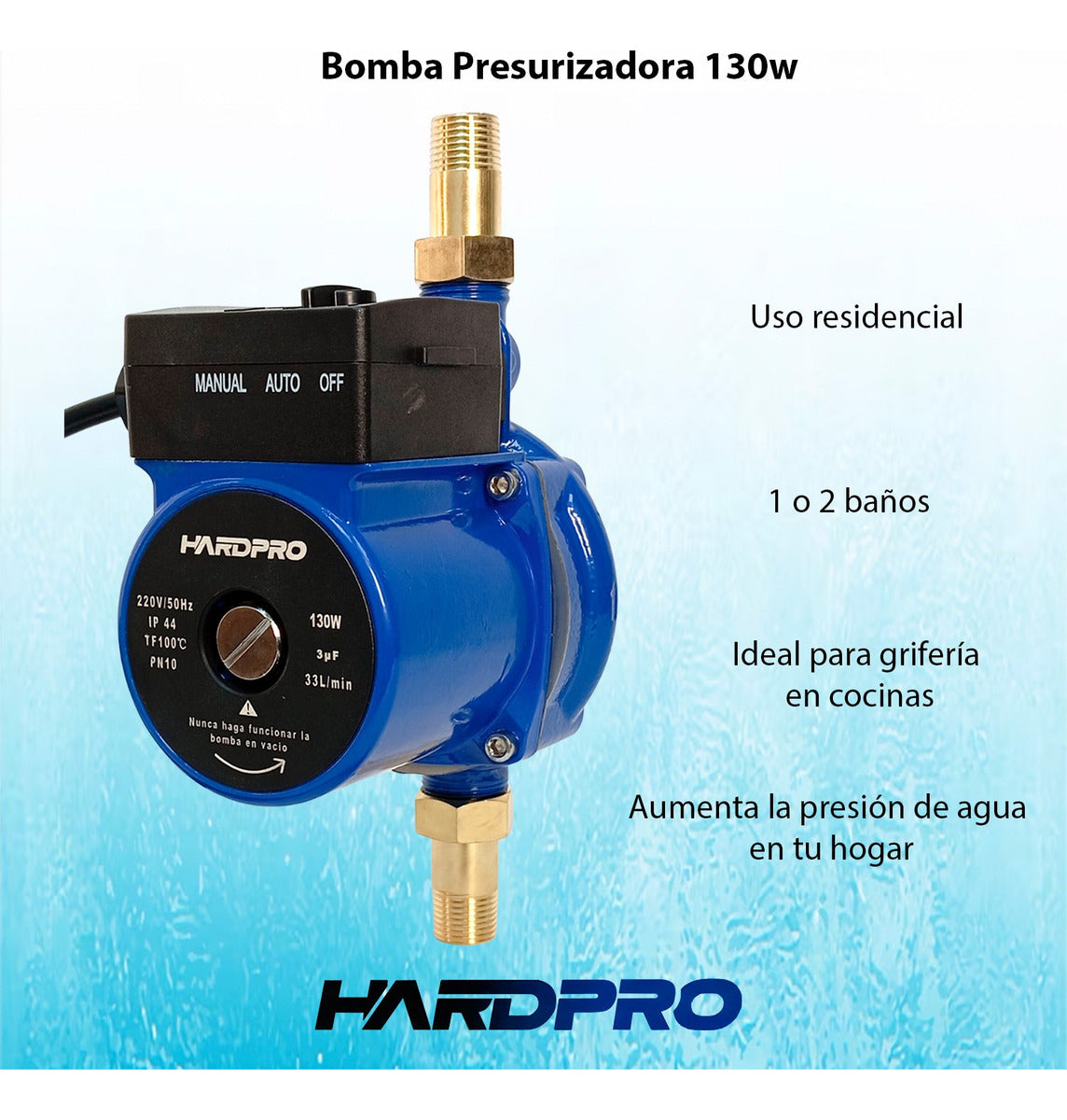 Bomba Presurizadora Agua Hardpro Calefont 33l/min 130w