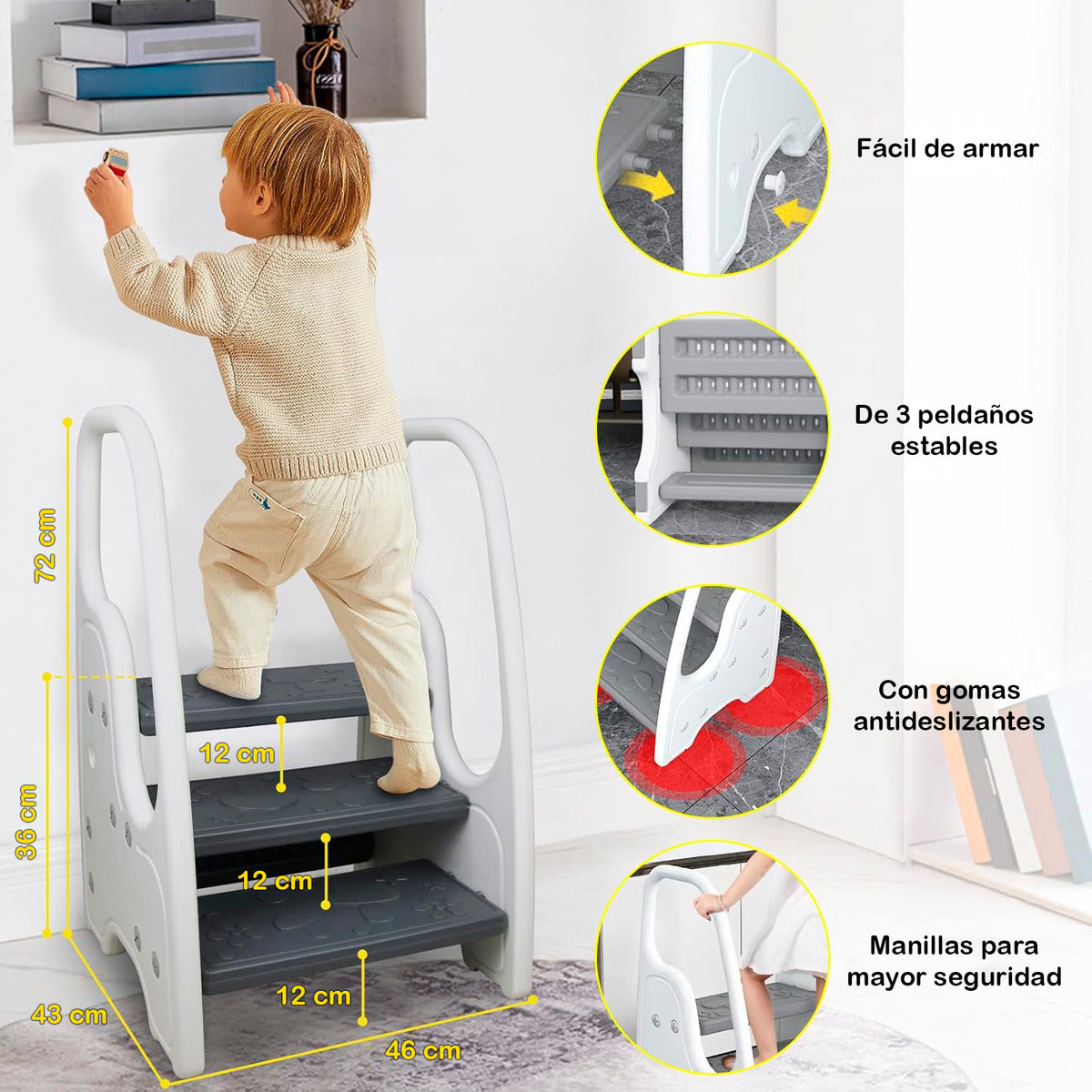Taburete Escalera Niños Baño Cocina Infantil De 3 Peldaños Nubo