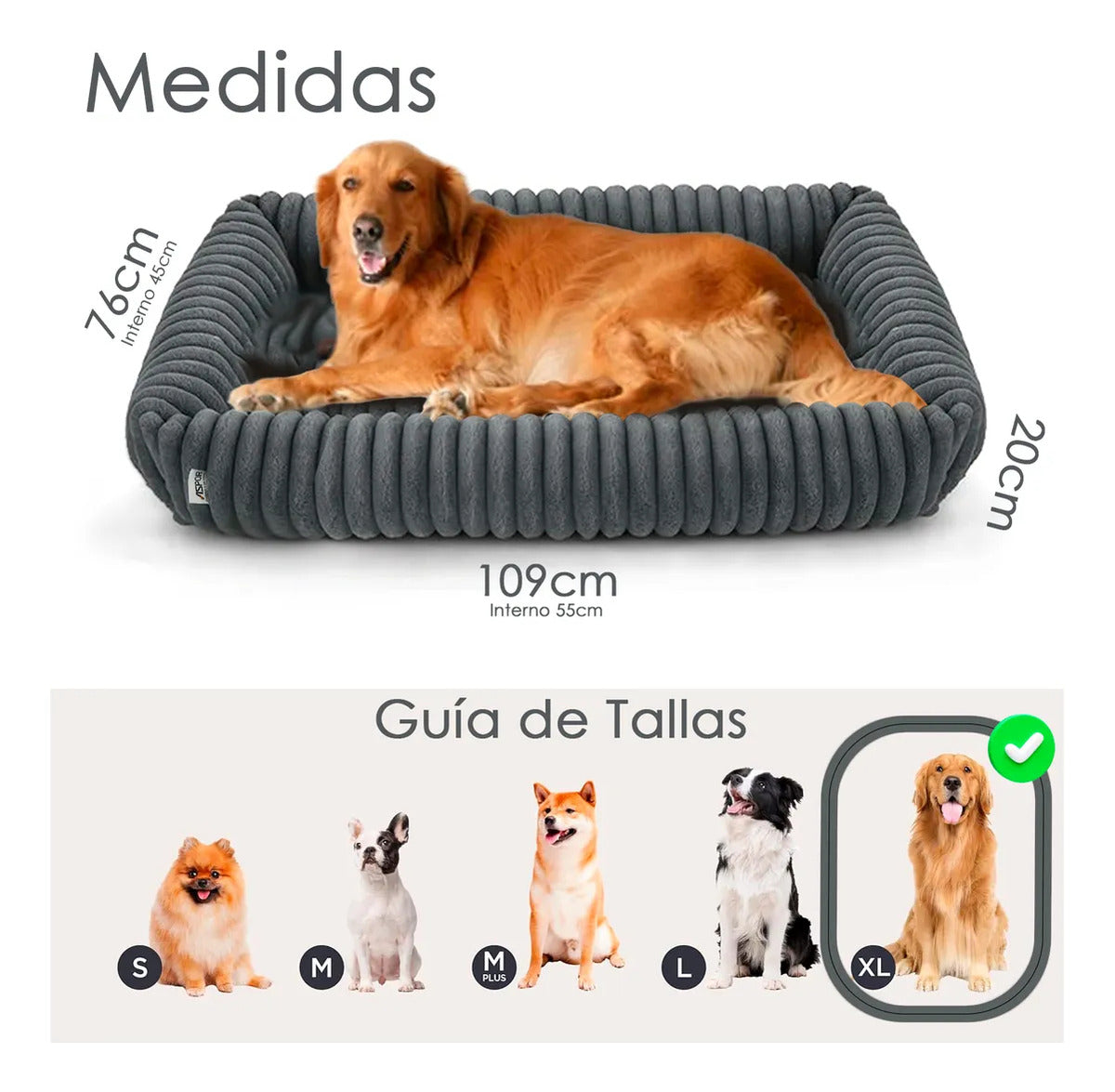 Cama Para Perro Lavable Antideslizante Y Tela 109X76CM