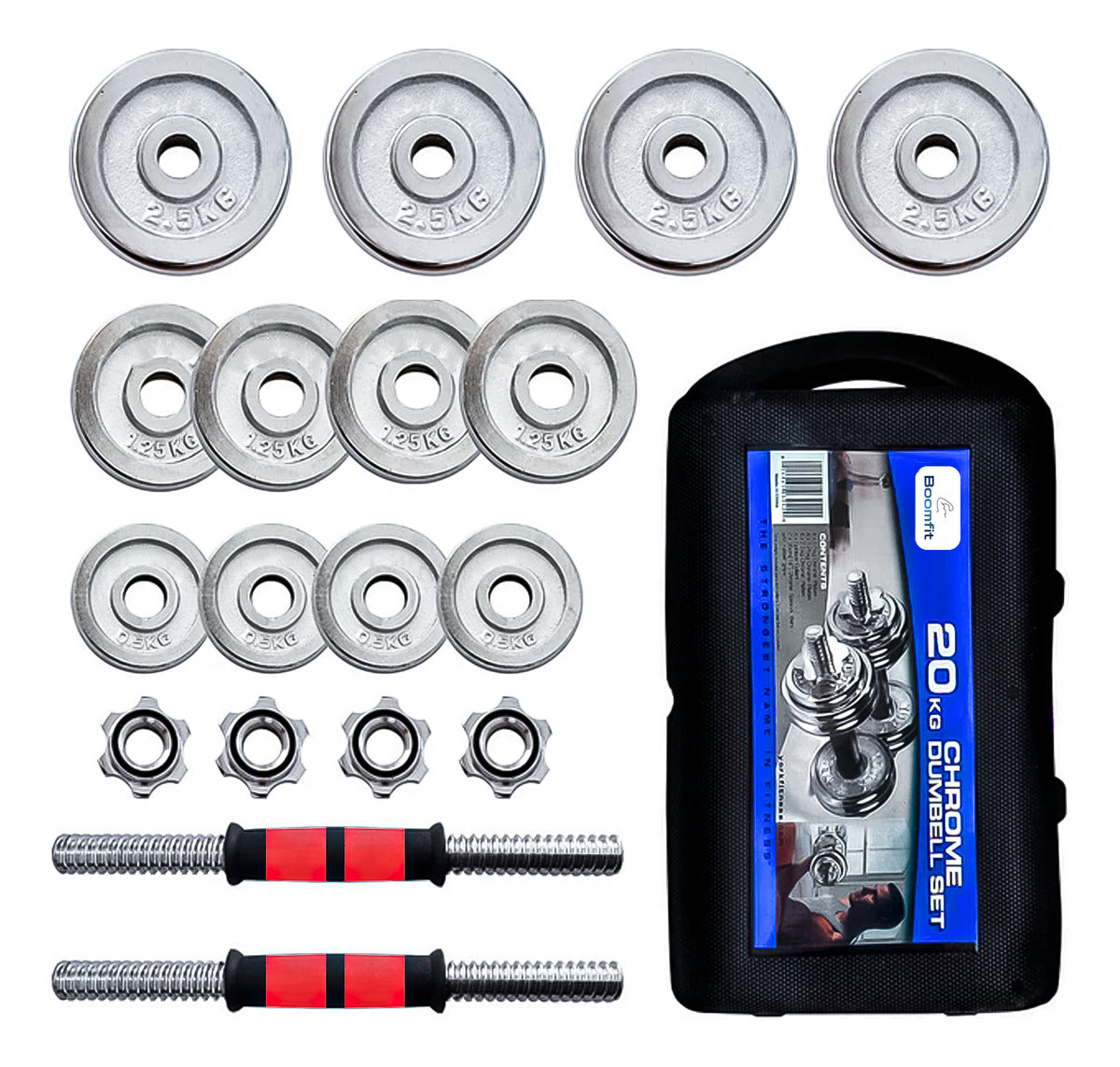 Set De Mancuernas Cromadas Ajustables 20Kg Con Maletin