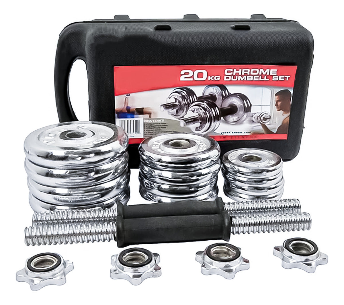 Set De Mancuernas Cromadas Ajustables 20Kg Con Maletin