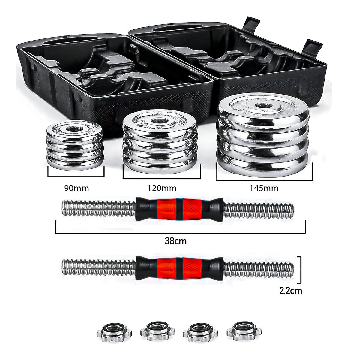 Set Mancuernas Cromado Ajustables 30 Kg Con Maletín