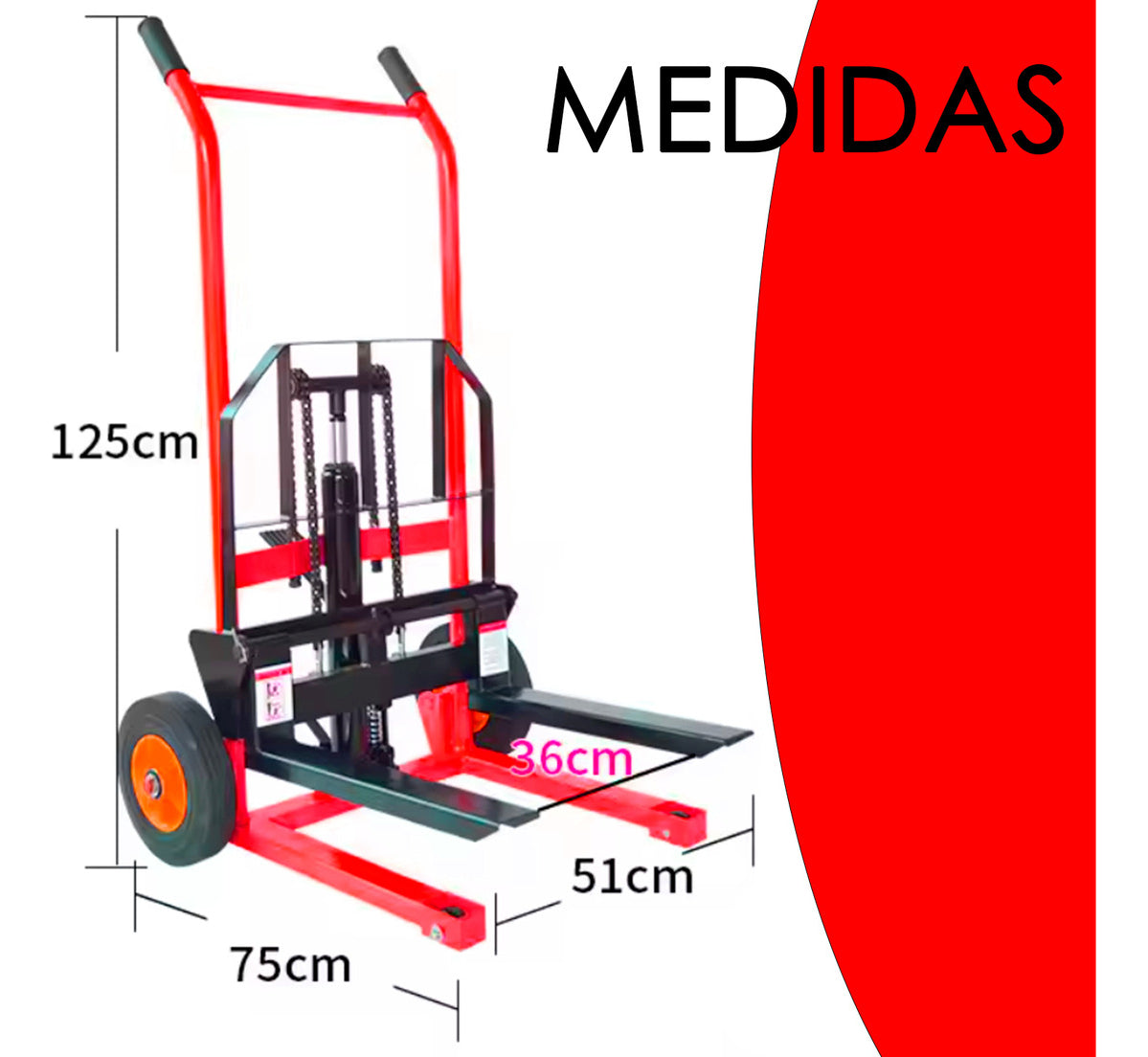Apilador Hidraulico De Carga 200kg Elevacion 95cm Montacarga Yegua Hardpro