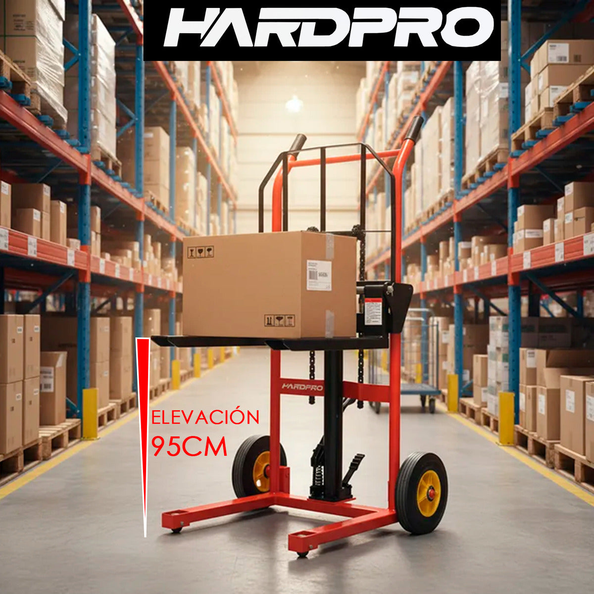 Apilador Hidraulico De Carga 200kg Elevacion 95cm Montacarga Yegua Hardpro