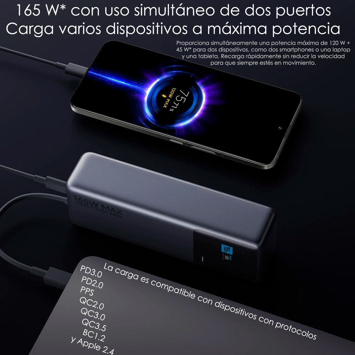 Xiaomi Powerbank 10000mah 165w Hypercarga Multipuerto Gris