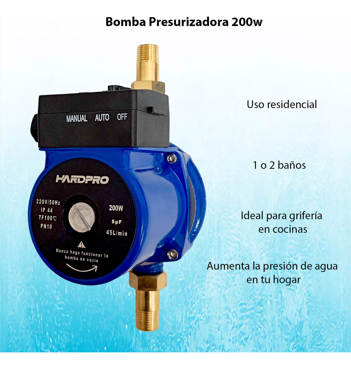 Bomba Presurizadora Agua Hardpro Calefont 45 L/min 200w