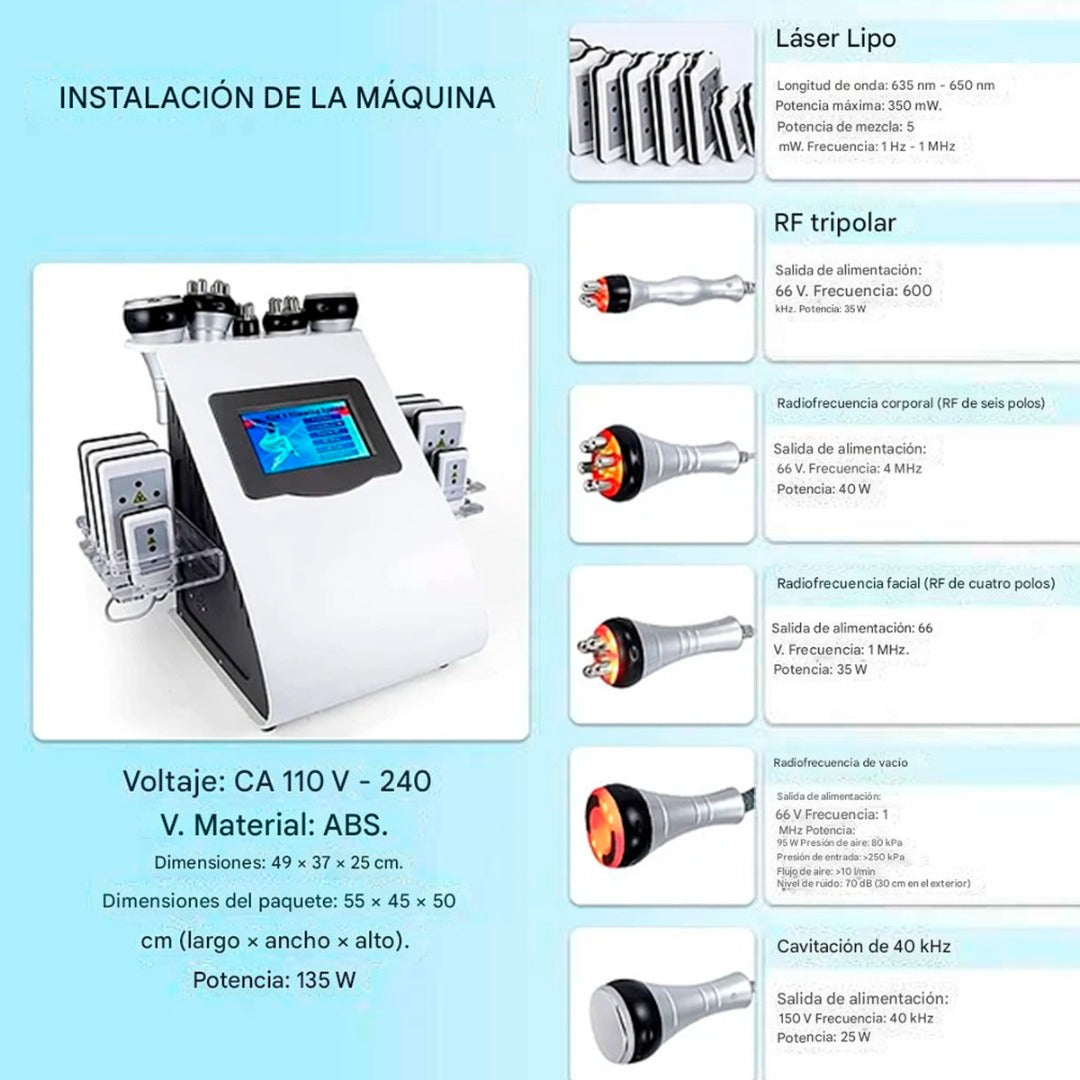 Maquina Cavitacion 6 En 1 Radiofrecuencia + lipolaser + vacuum Ultrasonido