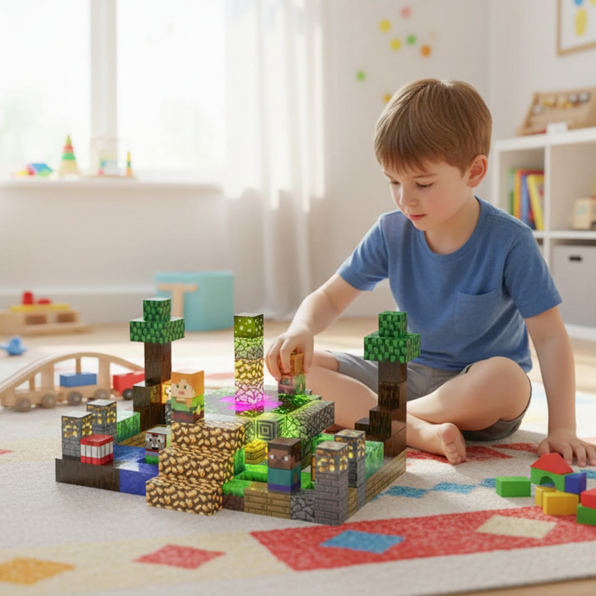 Juguete Bloques Magnéticos 180 Piezas My World Kit Modelo Bosque