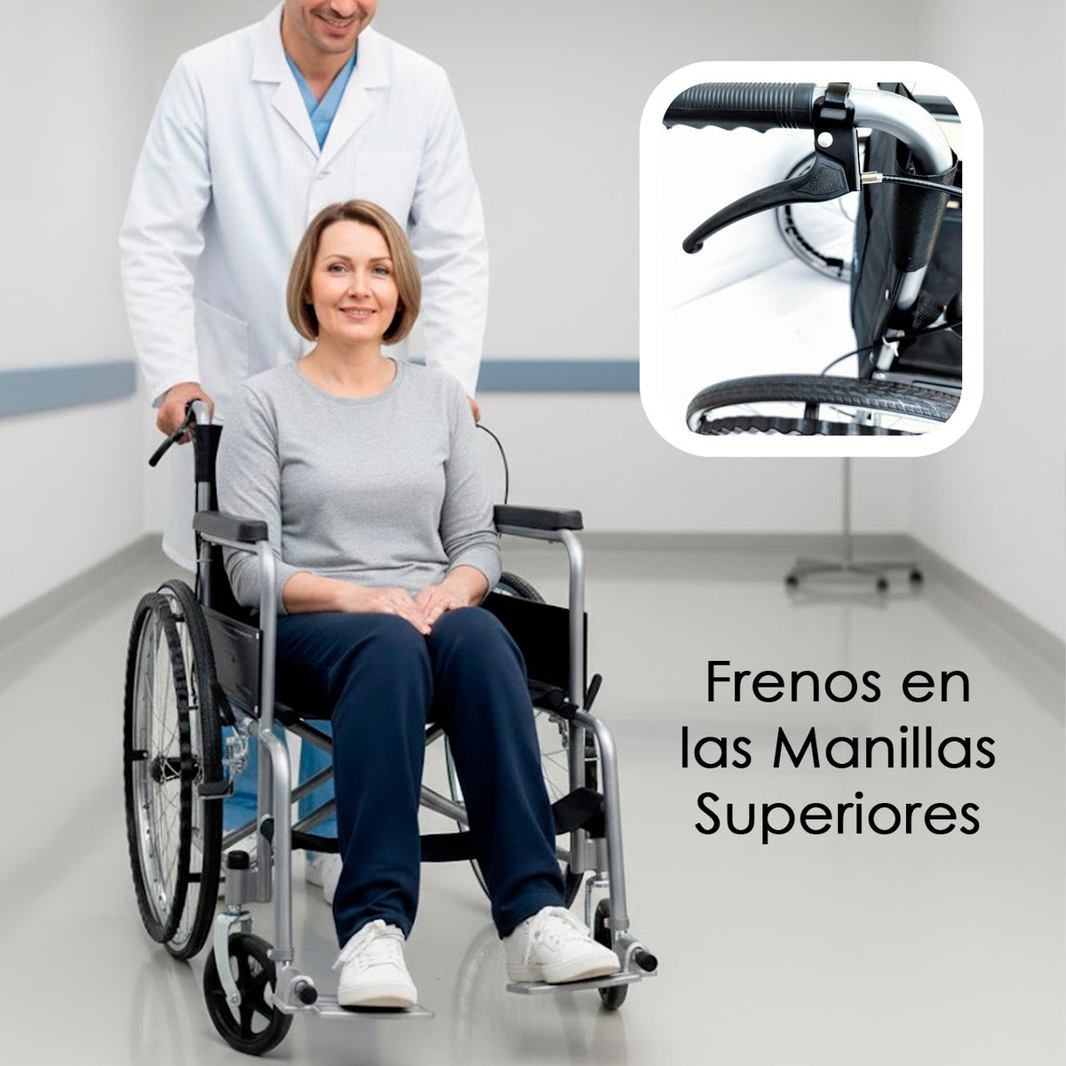 Silla De Ruedas Geriatrica Medica Con Freno Plegable 45cm