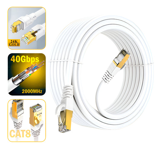Cable De Red Cat8 Utp Oro 24k De 40mts Wifi7 40gbps Sftp