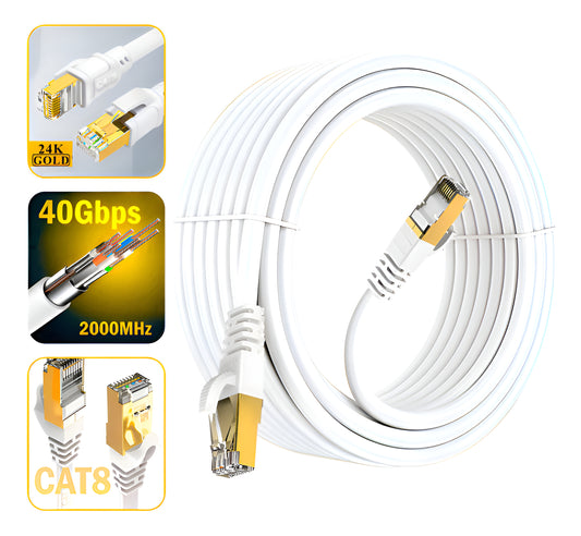 Cable De Red Cat8 Utp Oro 24k De 20mts Wifi7 40gbps Sftp
