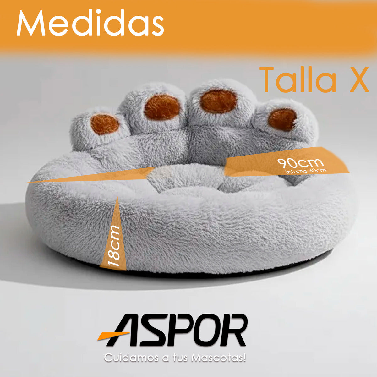 Cama Perro Premium Aspor Pata Lavable Antiestrés 90cm Gris Oscuro