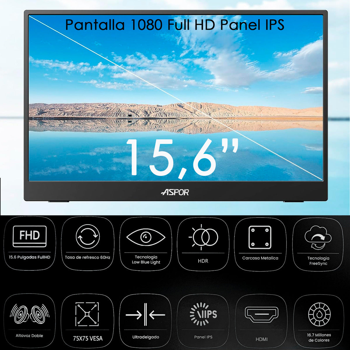 Monitor Portatil Con Pantalla De 15.6 Pulgadas 60Ghz Full Hd