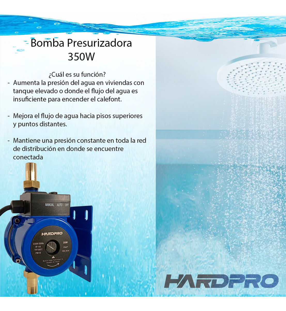 Bomba Presurizadora Agua Hardpro 58 L/min 350 W
