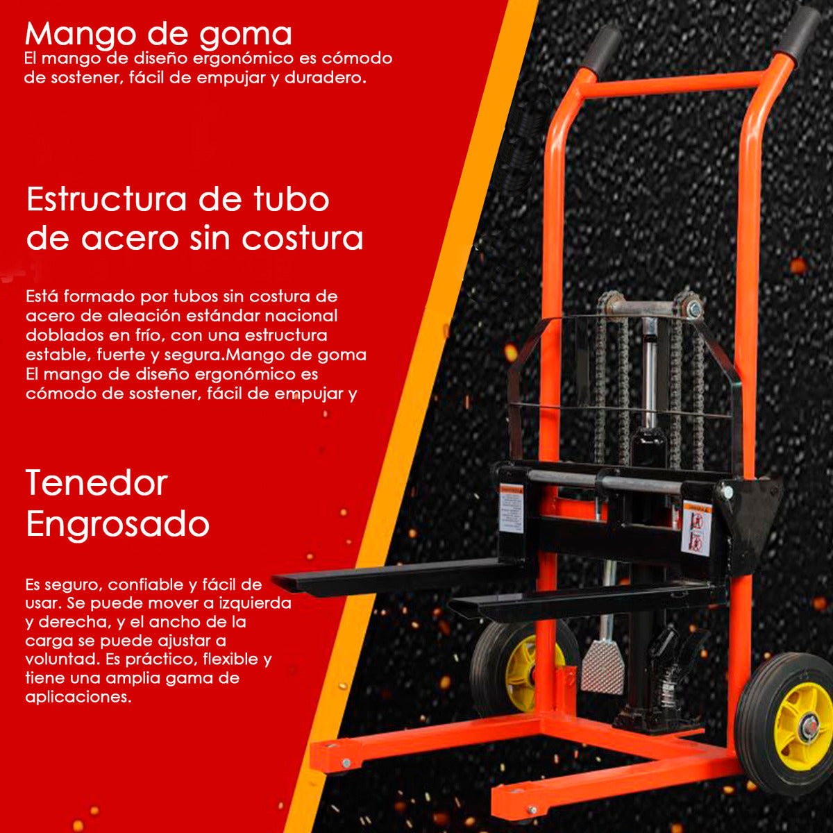 Apilador Hidraulico De Carga 200kg Elevacion 95cm Montacarga Yegua Hardpro