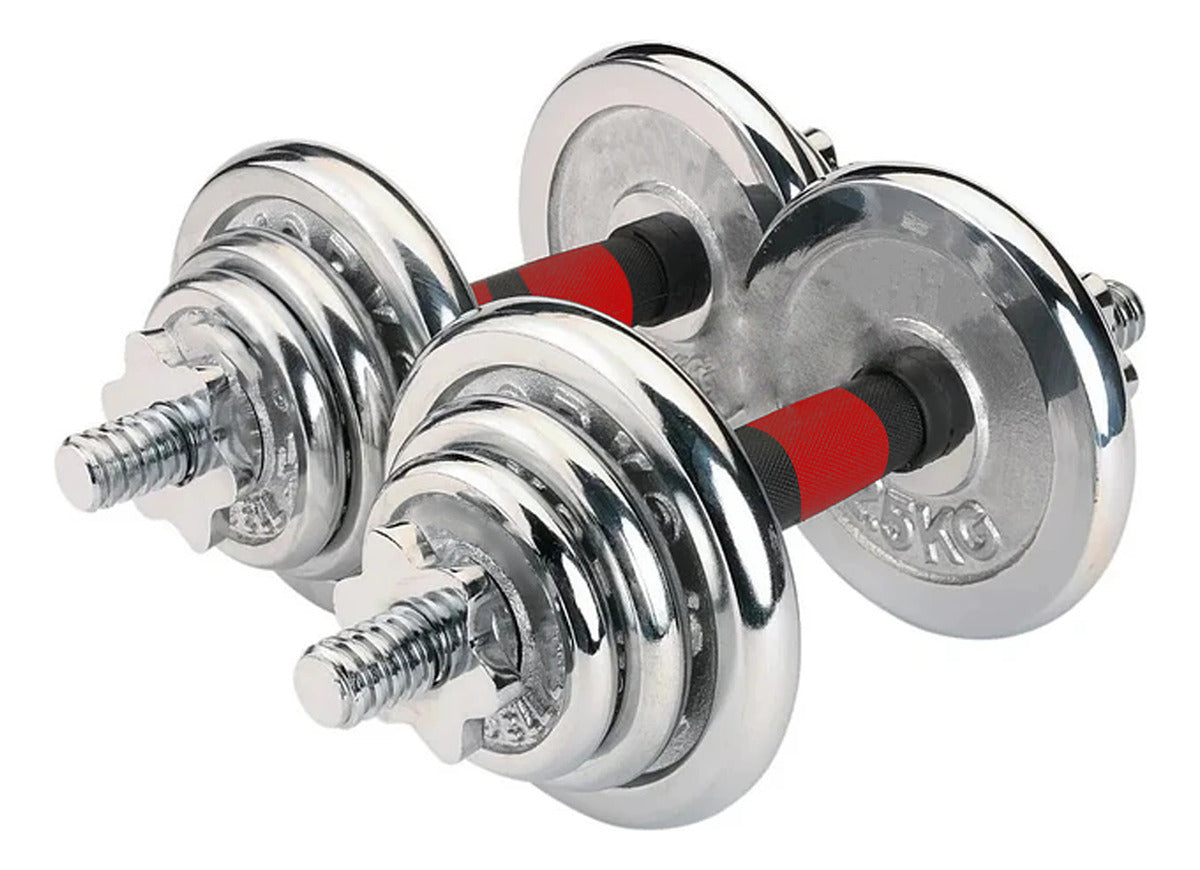 Set De Mancuernas Cromadas Ajustables 20Kg Con Maletin