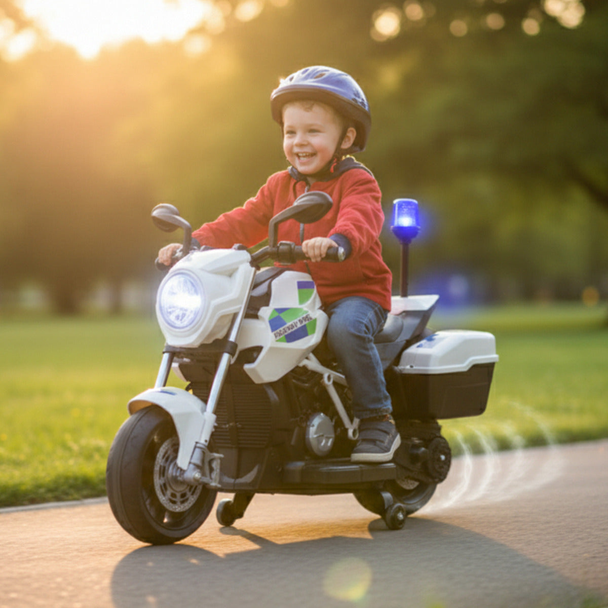 Moto Electrica Montable Niños Policia Bateria Alta Duracion Led Blanco