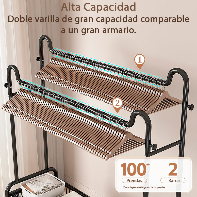 Perchero Organizador Colgante De Ropa Doble Con Ruedas 120cm Negro