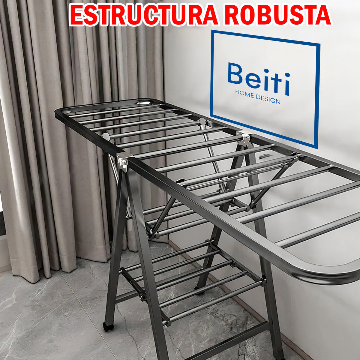 Tendedero Plegable Premium Beiti 170cm Soporta 50kg De Acero Inoxidable Gris Oscuro