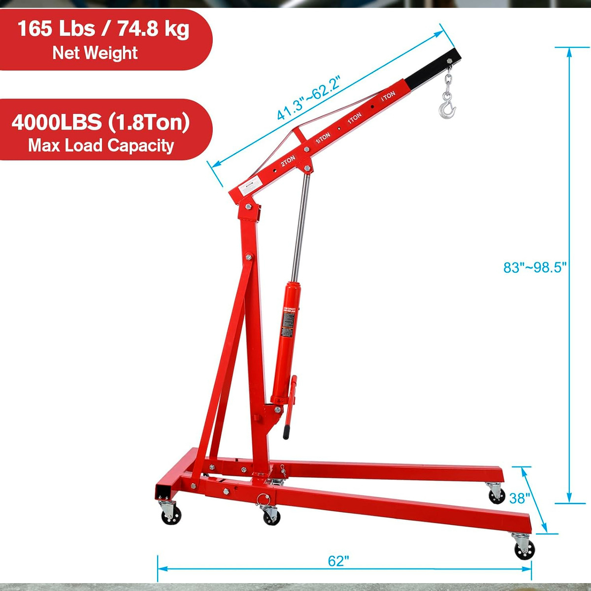 Tecle Grua Pluma Hidraulico 2 Toneladas Desmontable Auto