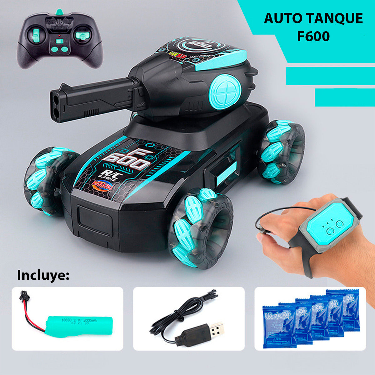 Auto Lanza Hidrogel Tanque Recargable Control Remoto Muñeca