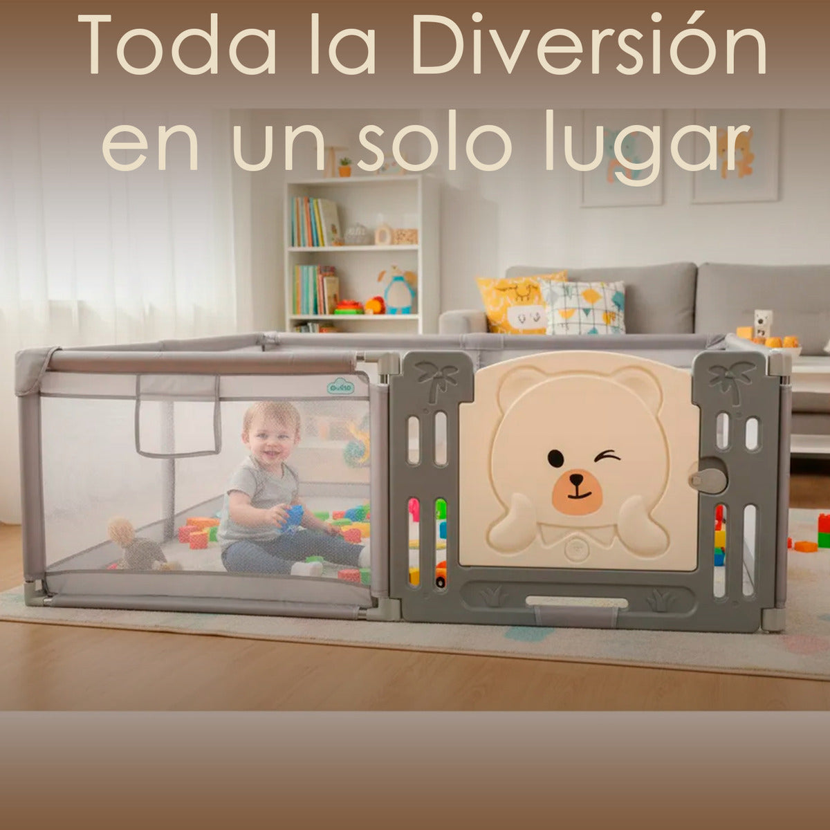 Corral Infantil Nubo Puerta Osito Malla Con Pelotas 180x200cm