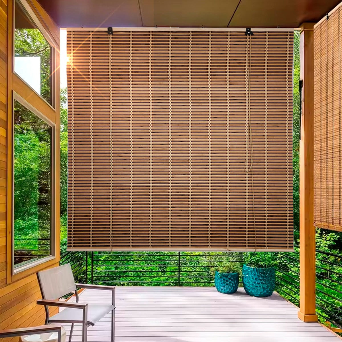 Cortina De Bambú Persiana Roller Bicolor 180x180cm Con Diseños