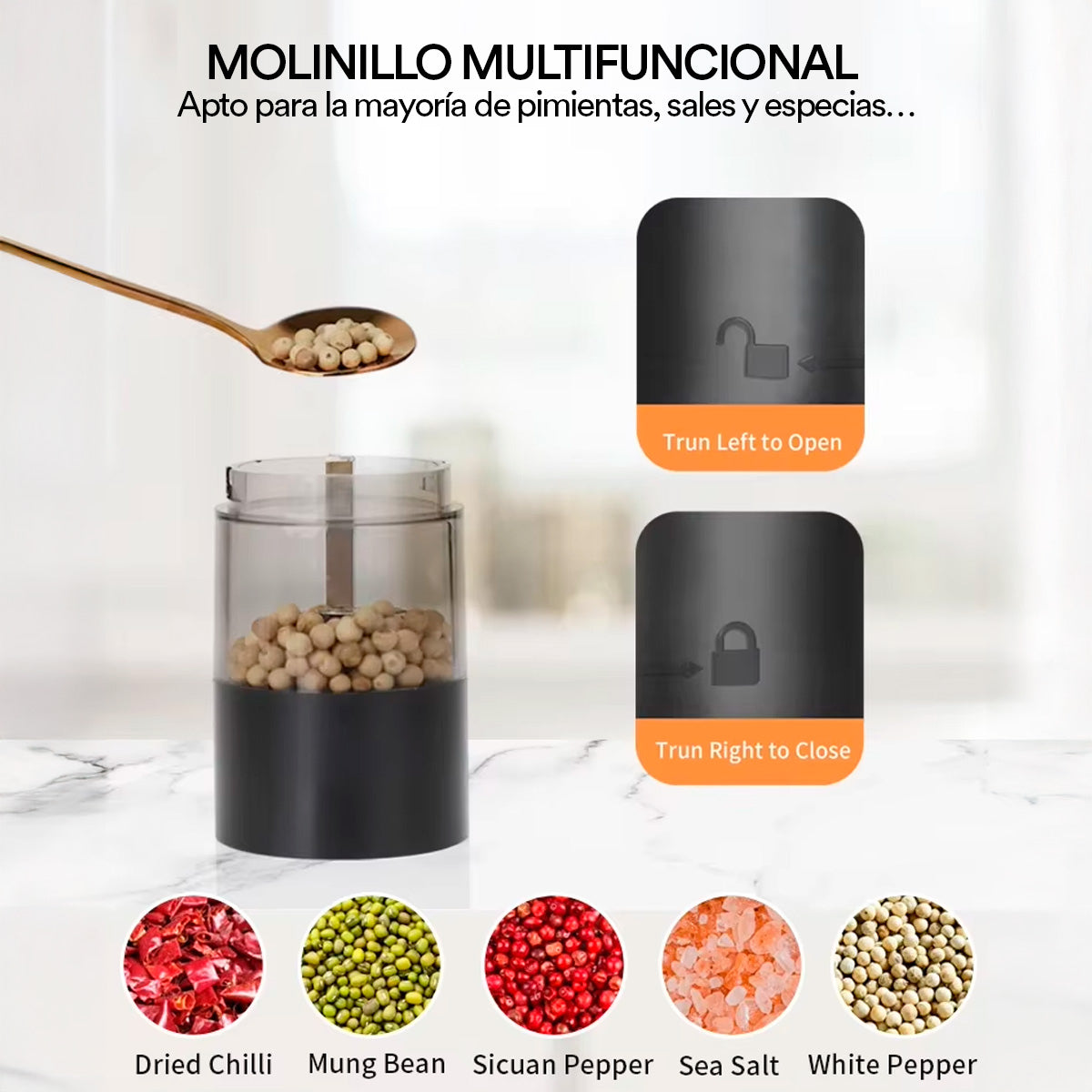 Set Molinillo Sal Y Pimienta Electrico Con Base Usb C