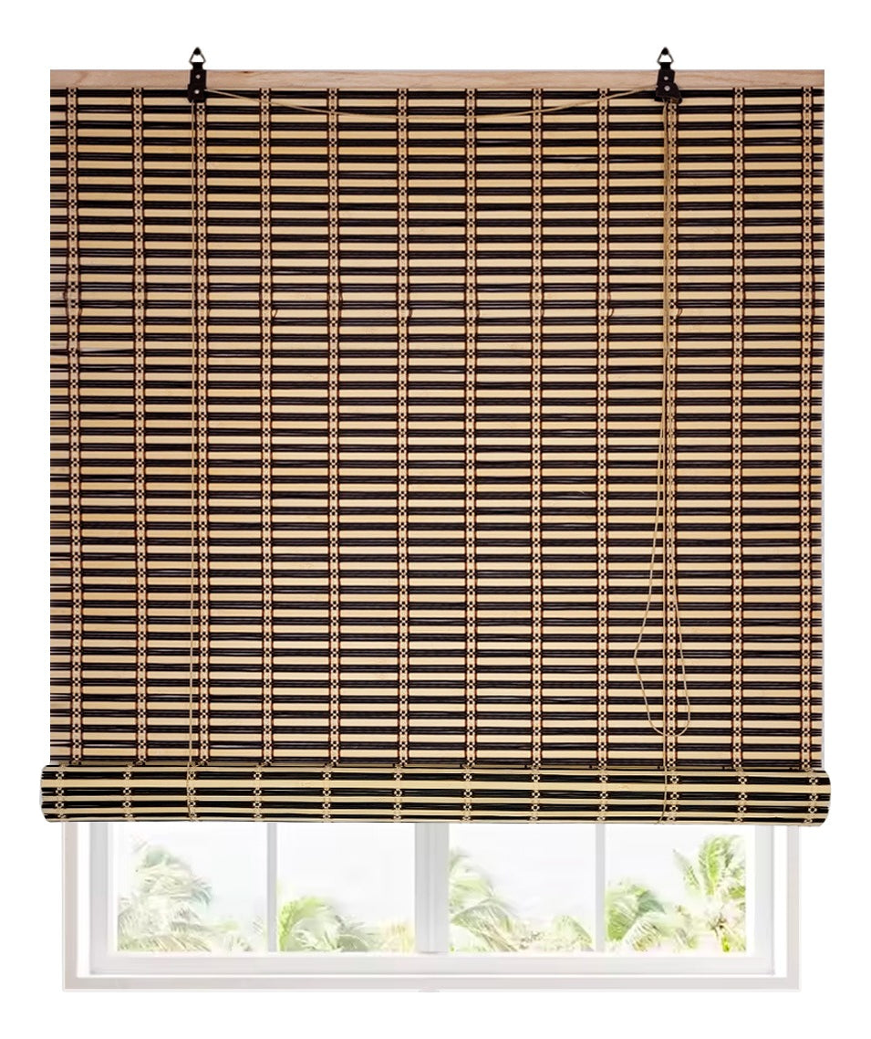 Cortina De Bambú Persiana Roller Bicolor 90x180cm Con Diseños