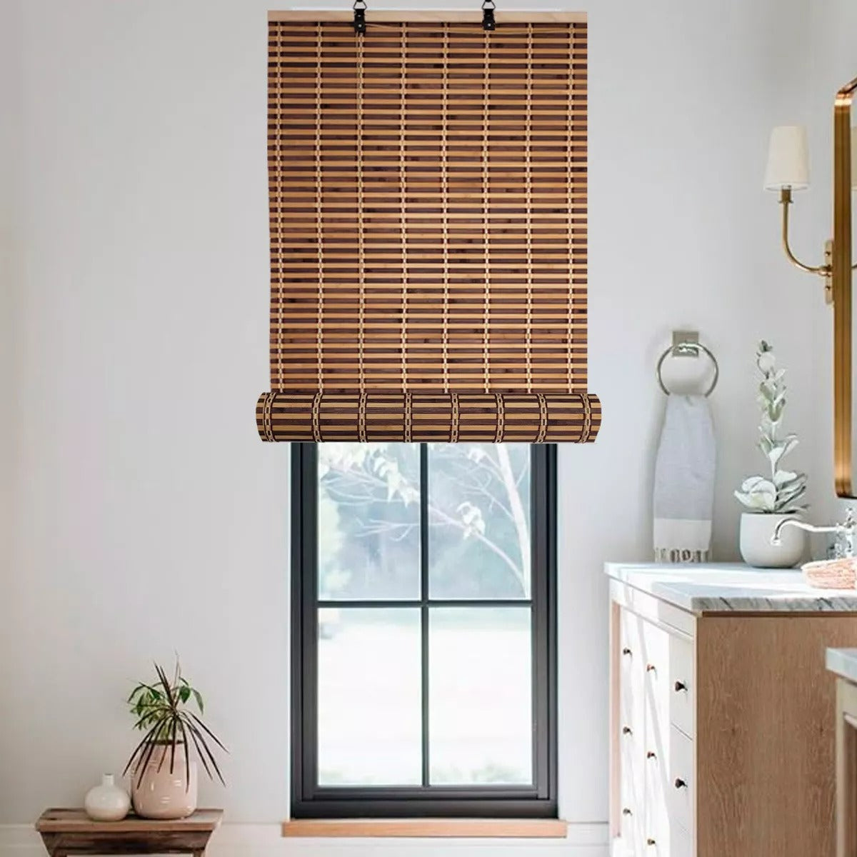 Cortina Bambú Persiana Bicolor 60x150cm Con Diseño