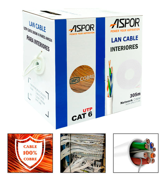 Bobina De Red Cat6a Utp 100% Cobre 24awg 305m Interior Rj45
