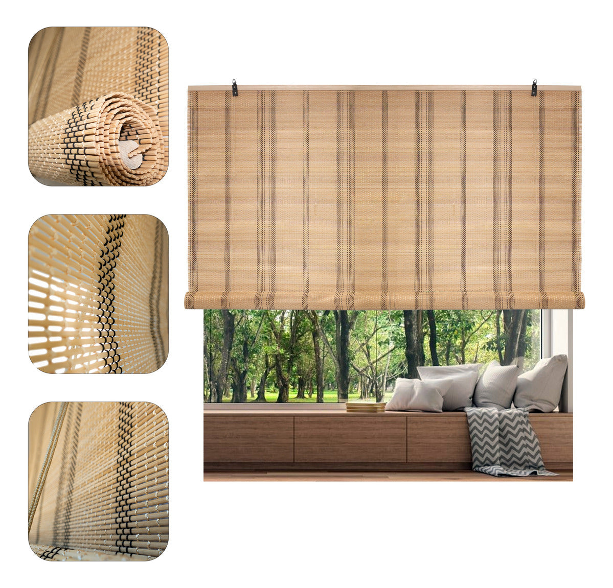 Cortina De Bambú Fino Persiana Roller Enrollable 180x180cm