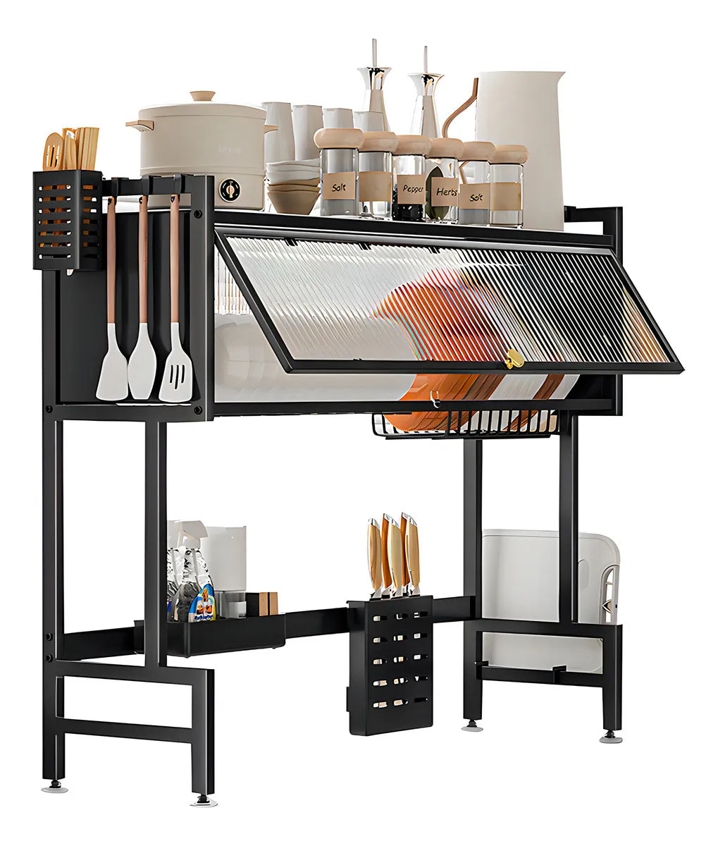 Escurridor Organizador De Platos Con Puerta Estante De 85cm Negro