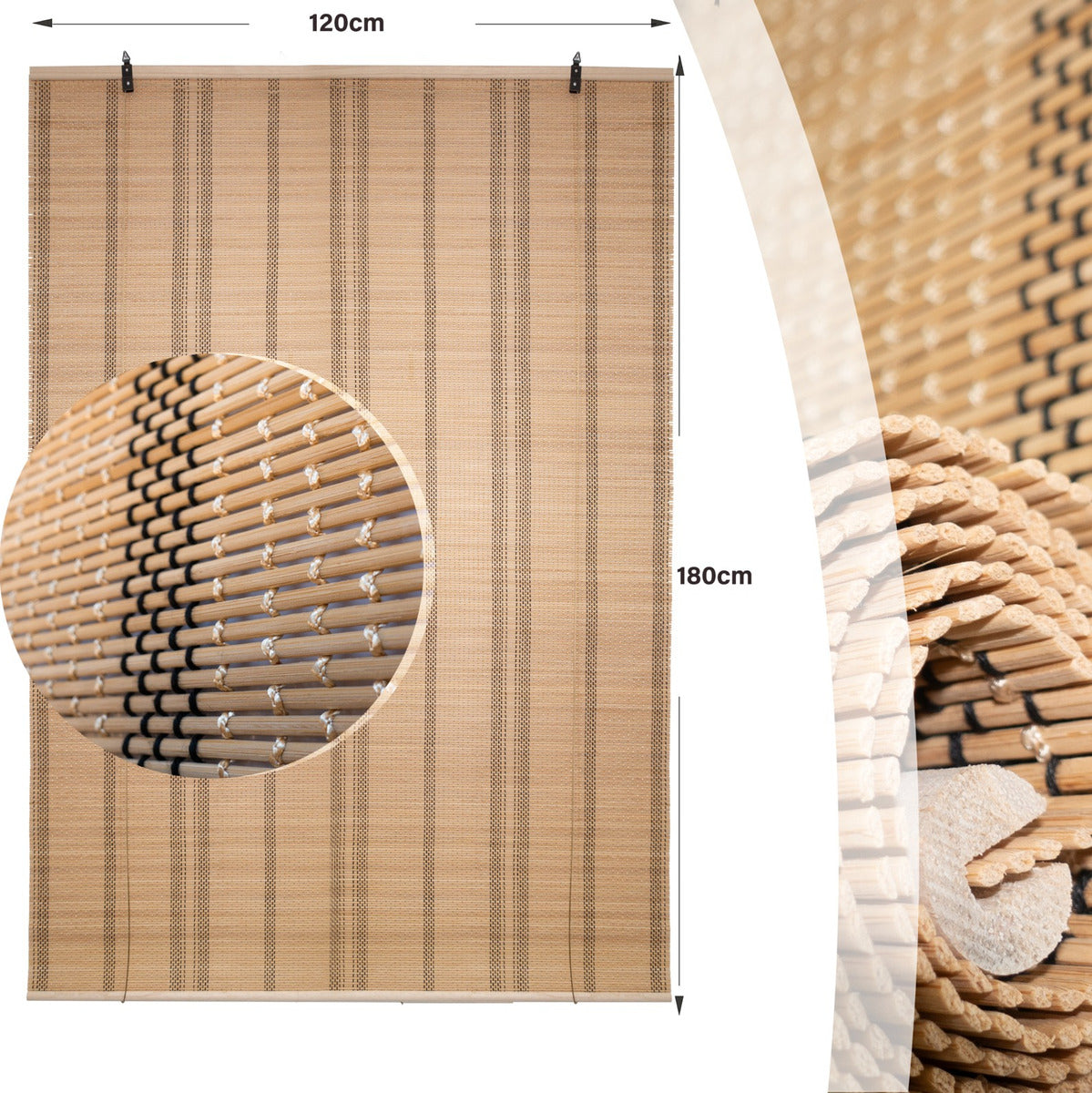 Cortina Bambú Fino Persiana Roller Enrollable 120x180cm