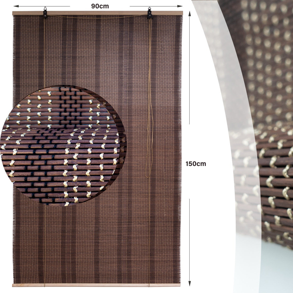 Cortina De Bambú Fino Persiana Roller Enrollable 90x150CM