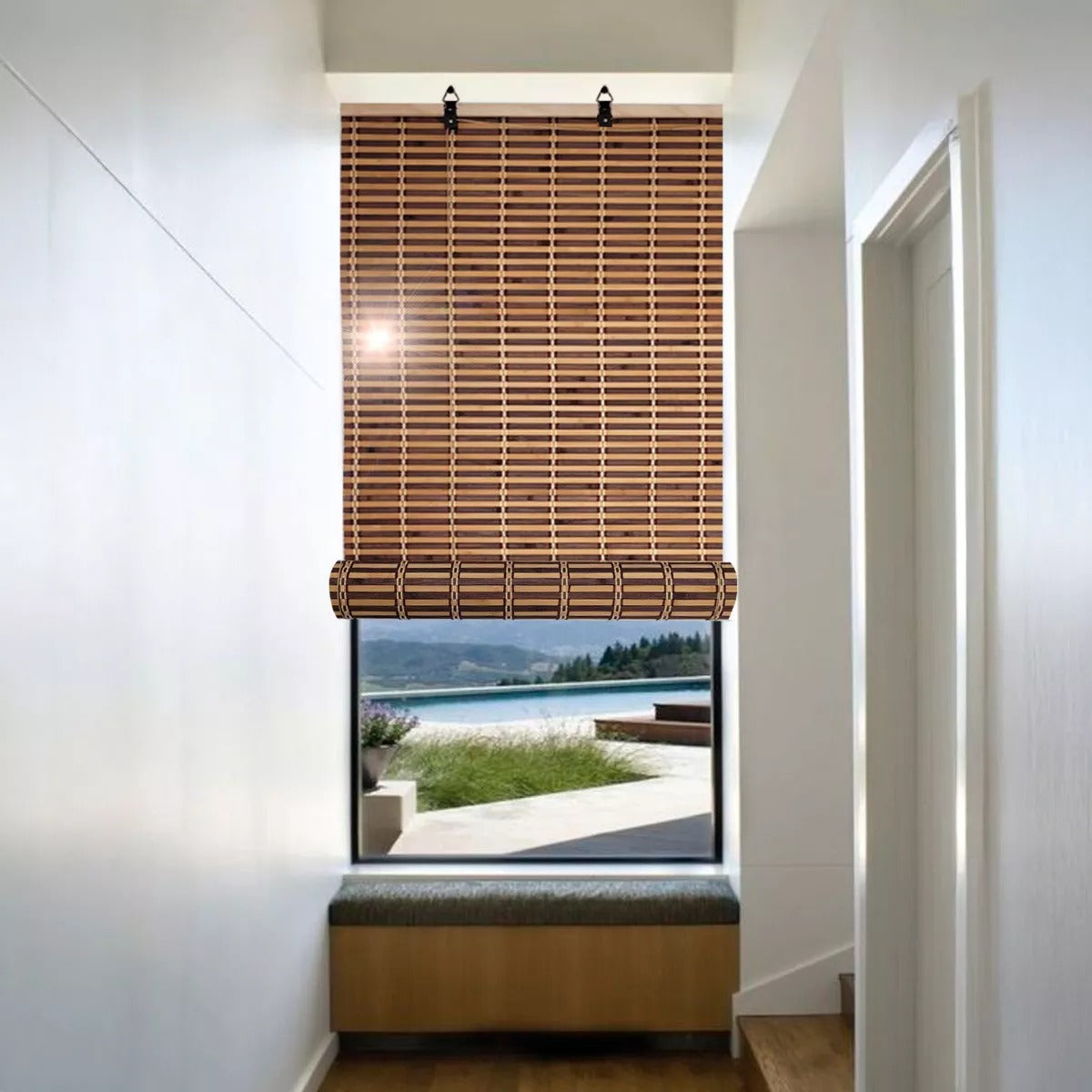 Cortina Bambú Persiana Bicolor 60x150cm Con Diseño
