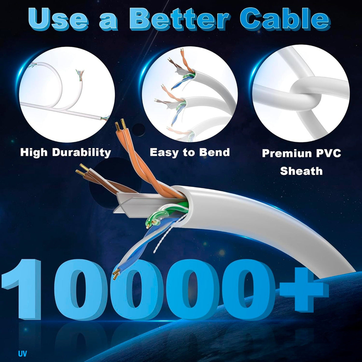 Bobina Cable Red Utp Cat6a 24awg 100m Ccs Para Interior Rj45