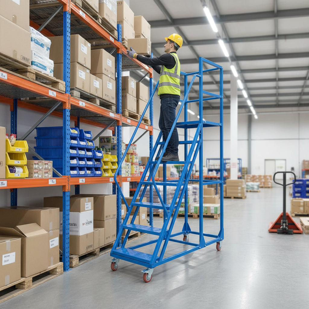 Escalera Industrial 6 Peldaños Tipo Avión Con Plataforma De 1,5m Soporta 450kg