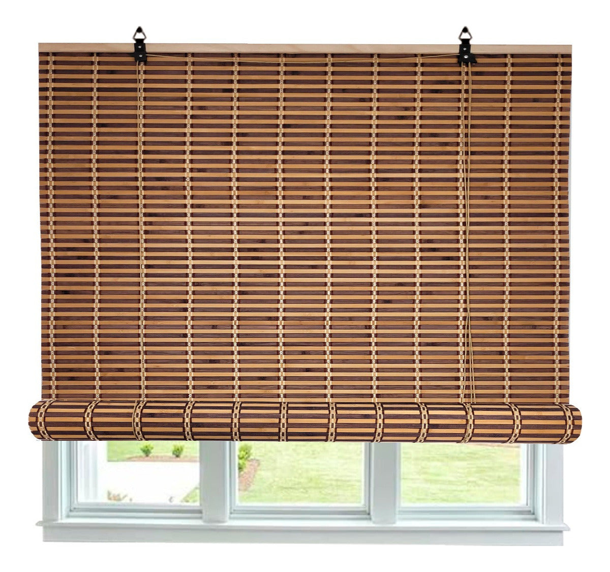Cortina De Bambú Persiana Roller Bicolor 120x150cm Con Diseños