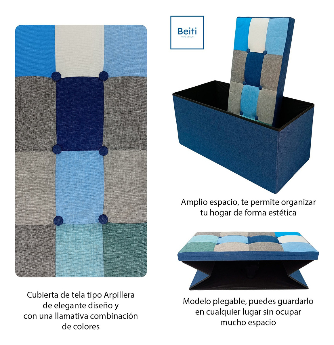 Puff Baul Plegable Organizador 76x38 Tela Mix
