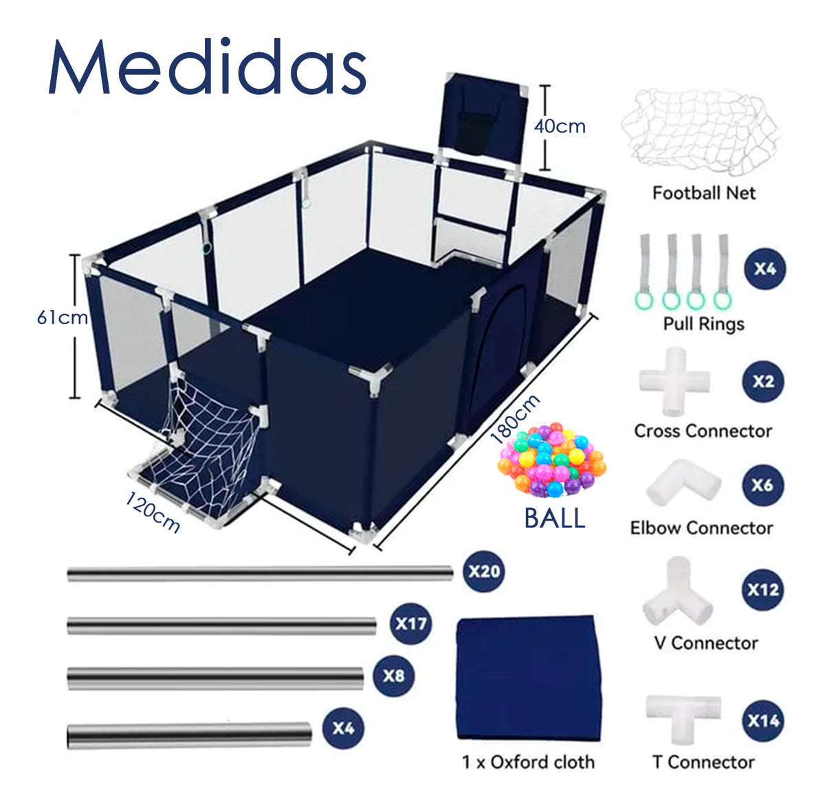 Corral Infantil 3 en 1 Juegos Malla Tela Oxford 180x120cm