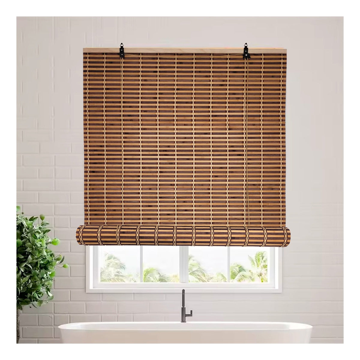 Cortina De Bambú Persiana Roller Bicolor 180x180cm Con Diseños