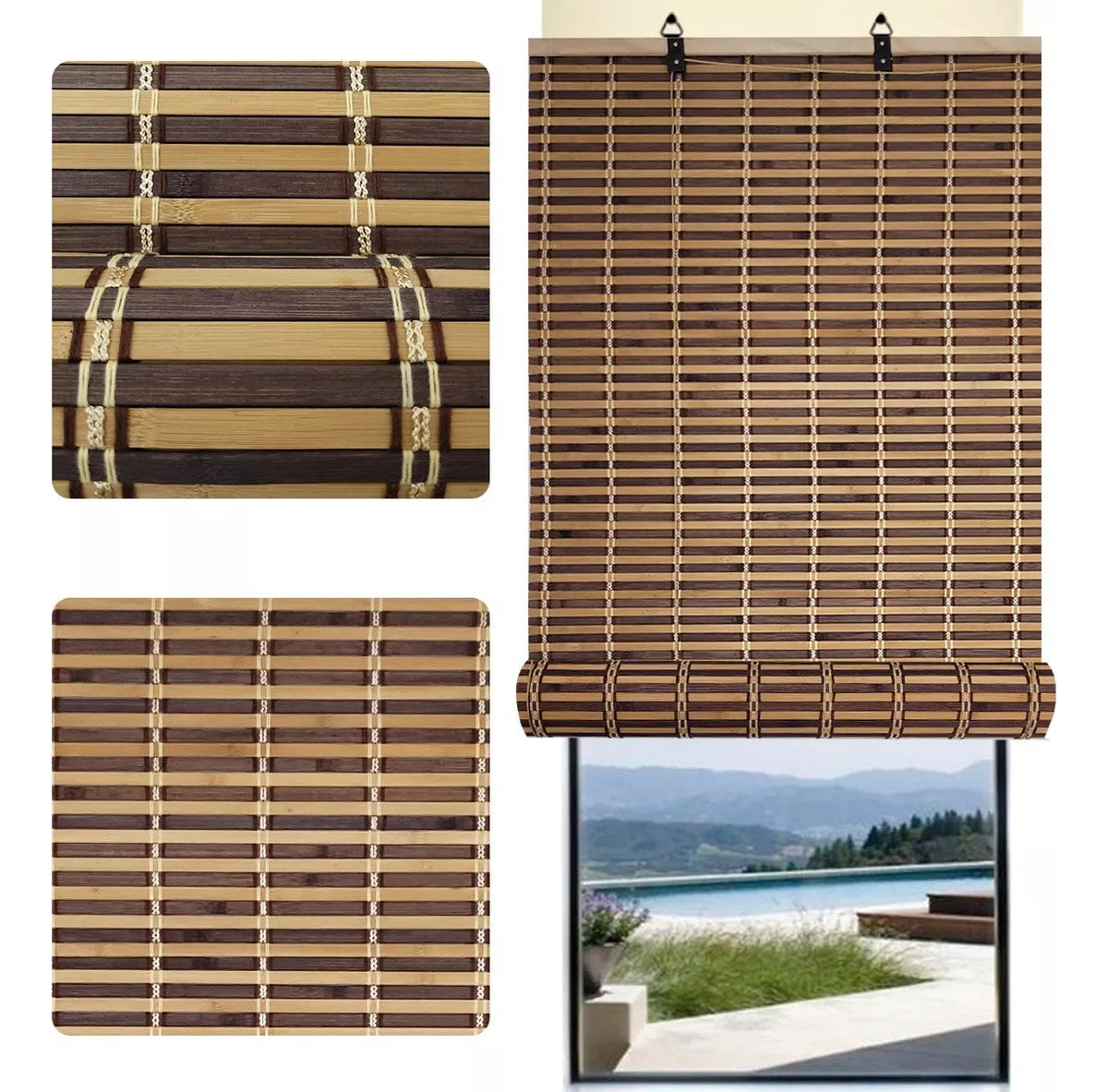 Cortina Bambú Persiana Bicolor 60x150cm Con Diseño