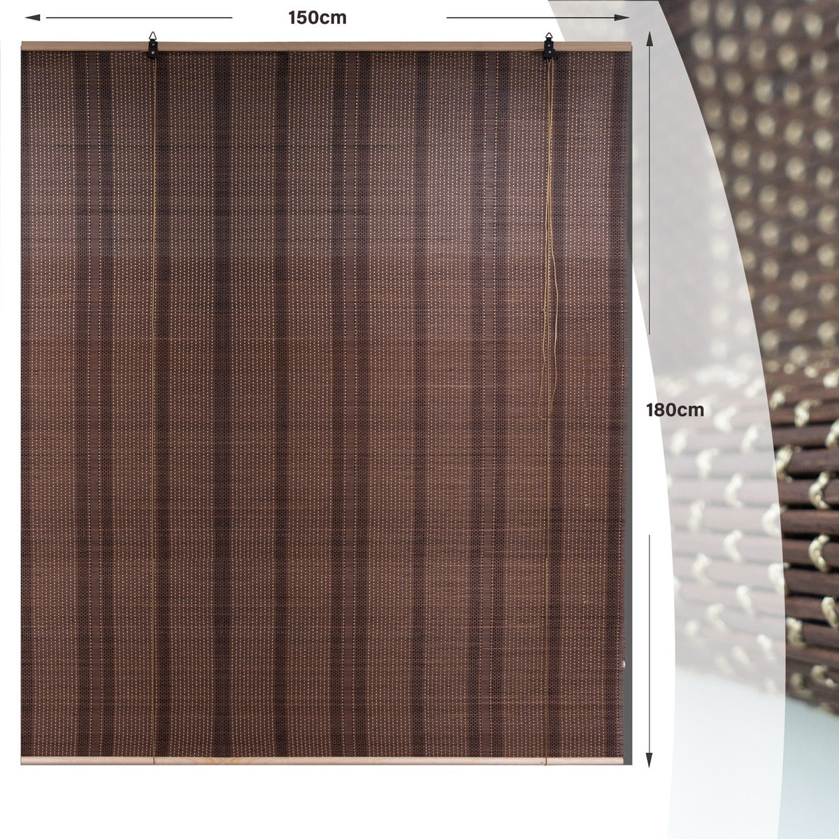 Cortina Bambú Fino Persiana Roller Enrollable 150x180cm Cafe
