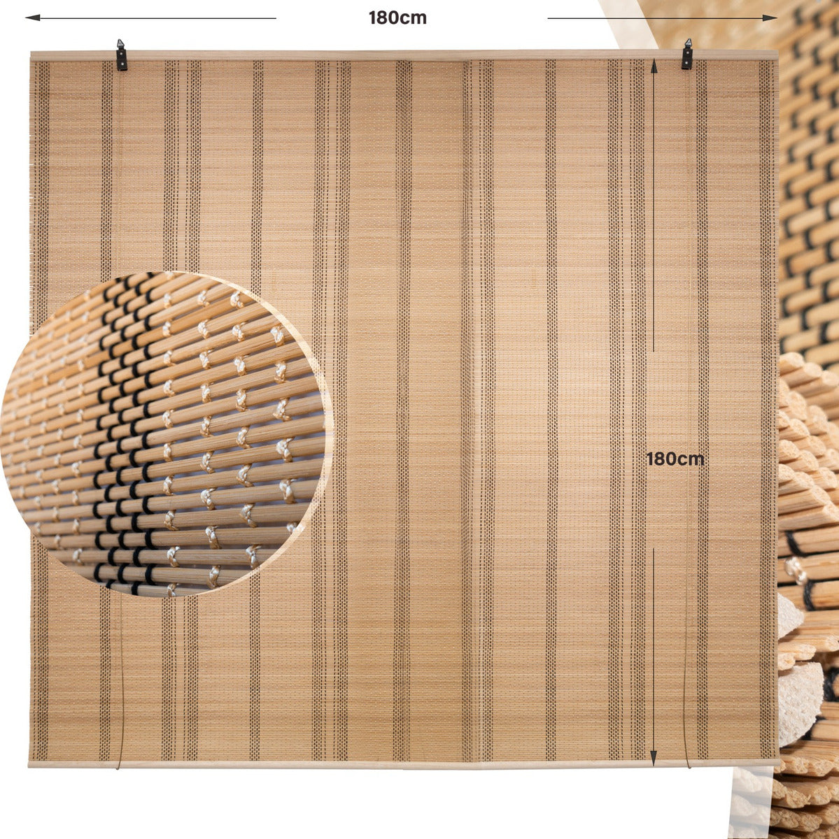 Cortina De Bambú Fino Persiana Roller Enrollable 180x180cm