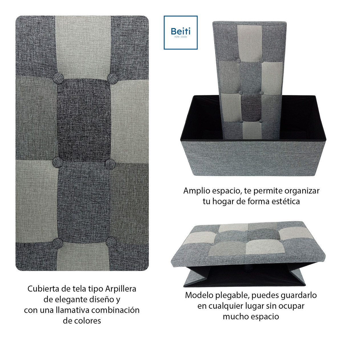 Puff Baul Plegable Organizador 76x38 Tela Mix